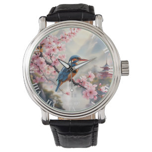 Fantasy Cute Sakura Bird Blue Watch