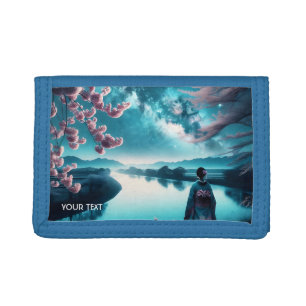 Fantasy Cute Sakura Girl Night Trifold Wallet