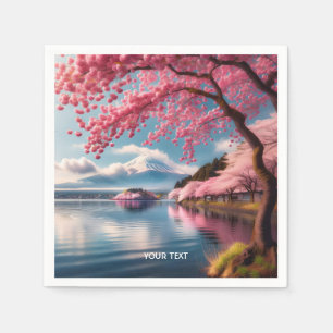 Fantasy Cute Sakura Lake Mountain Napkins