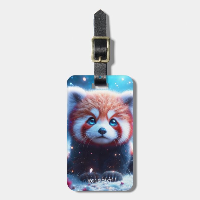 Fantasy Cute Sakura Panda Red Luggage Tag (Front Vertical)