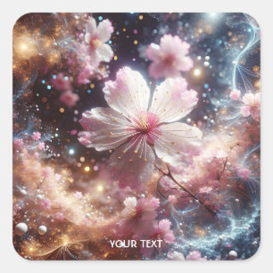 Fantasy Cute Sakura Pink Flowers Square Sticker