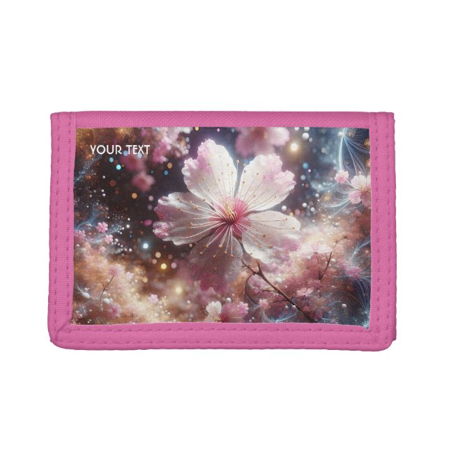 Fantasy Cute Sakura Pink Flowers Trifold Wallet (Front)