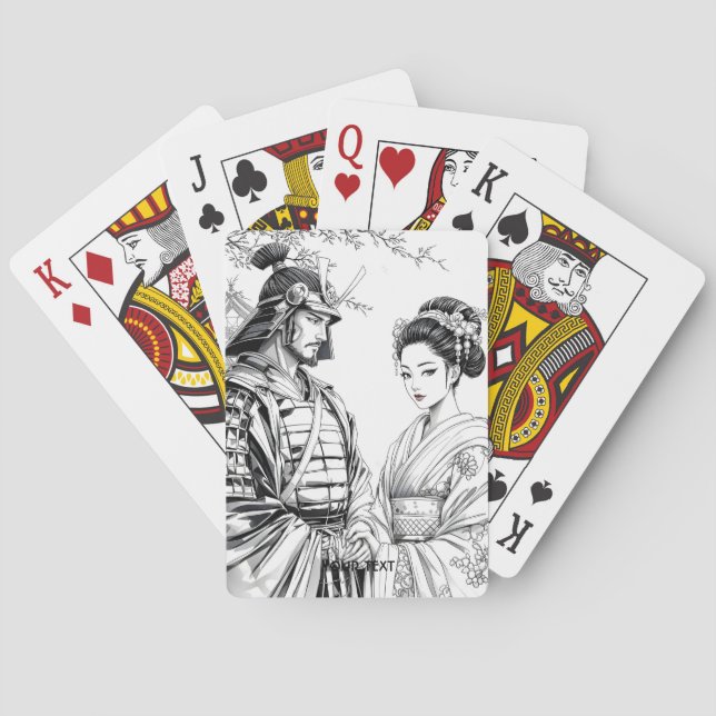 Fantasy Cute Samurai Geisha Pencil Poker Cards (Back)