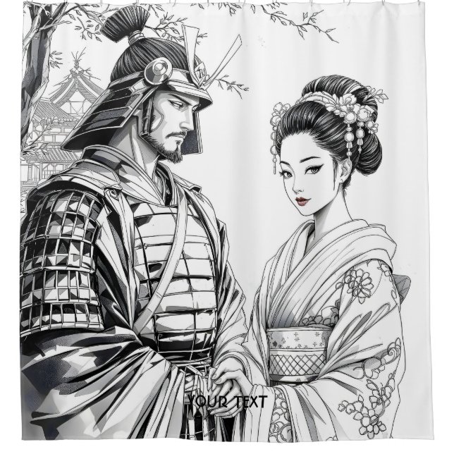 Fantasy Cute Samurai Geisha Pencil Shower Curtain (Front)