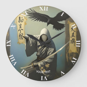 Fantasy Cute Samurai Katana Mask Large Clock