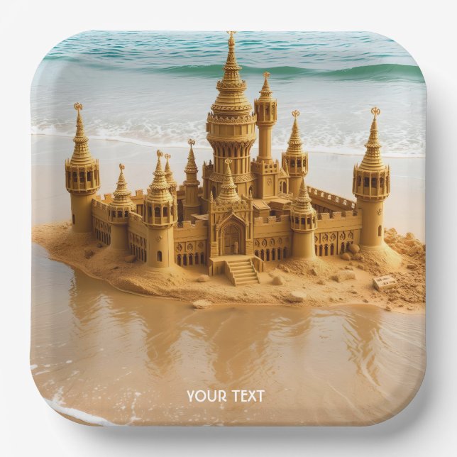 Fantasy Cute Sand Castle Beach Paper Plates (Front)