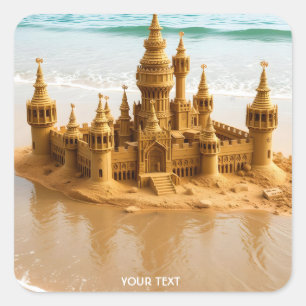 Fantasy Cute Sand Castle Beach Square Sticker
