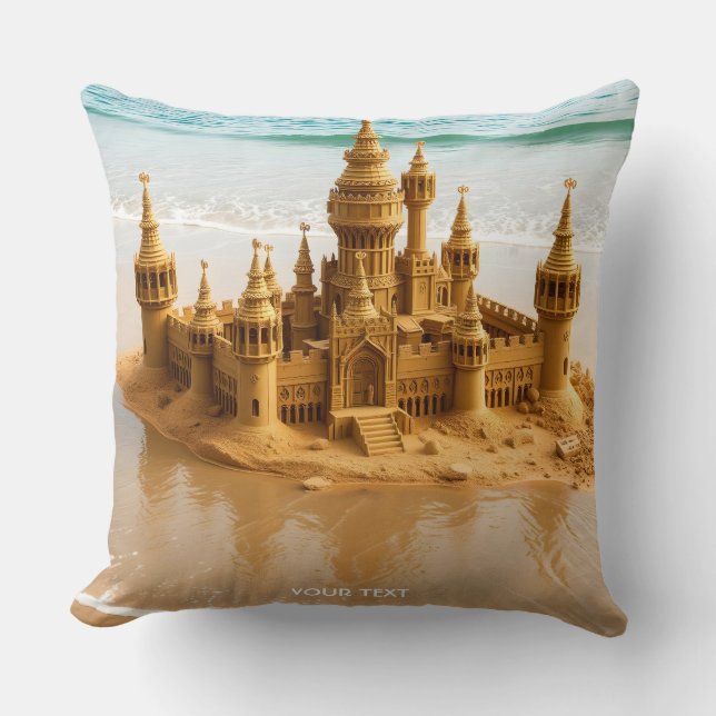 Fantasy Cute Sand Castle Beach Throw Pillow (Front)