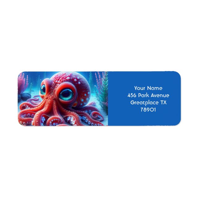 Fantasy Cute Sea Red Octopus Label (Front)