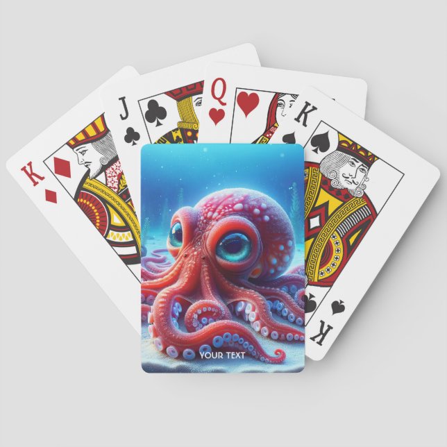 Fantasy Cute Sea Red Octopus Poker Cards (Back)