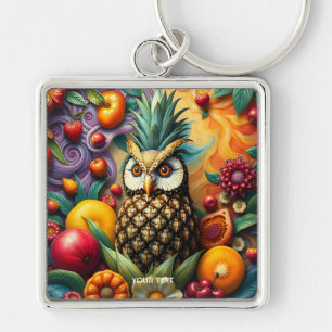 Fantasy Cute Serene Pineapple Owl Keychain