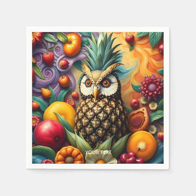 Fantasy Cute Serene Pineapple Owl Napkins (Front)