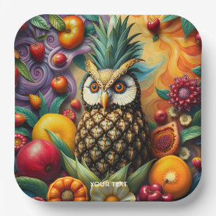 Fantasy Cute Serene Pineapple Owl Paper Plates