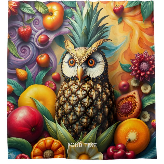 Fantasy Cute Serene Pineapple Owl Shower Curtain (Front)