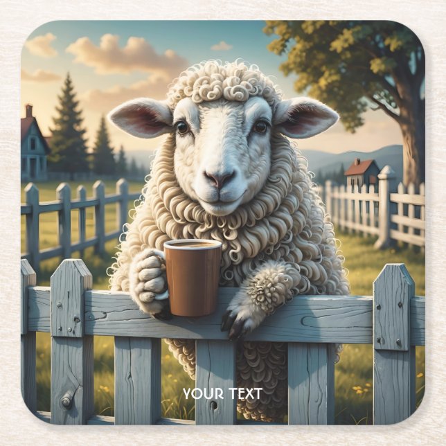 Fantasy Cute Sheep Coffee Evening Square Paper Coaster (Front)