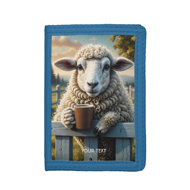Fantasy Cute Sheep Coffee Evening Trifold Wallet (Front Vertical)