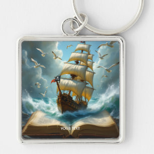 Fantasy Cute Ship Ocean Book Keychain