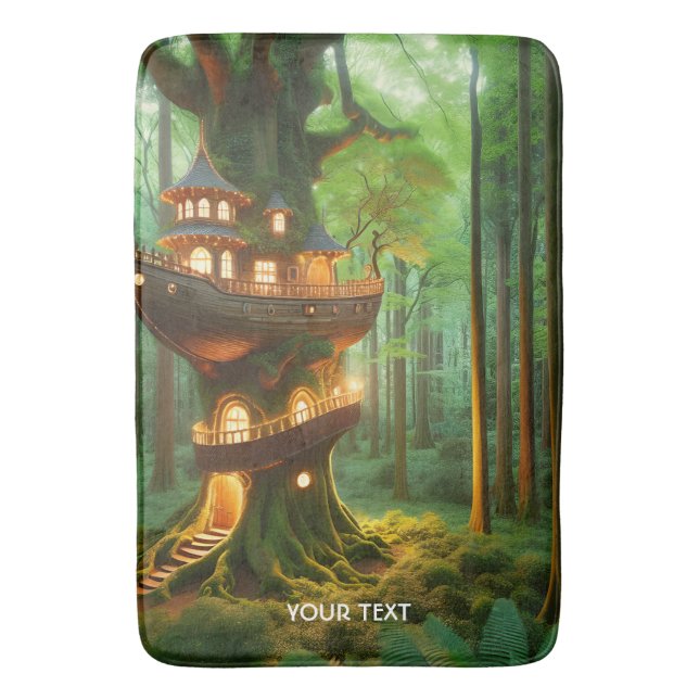 Fantasy Cute Ship Tree Forest Bath Mat (Front Vertical)