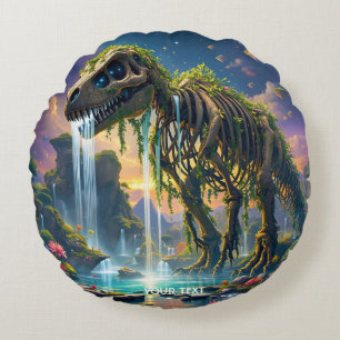 Fantasy Cute Skeleton Dinosaur Garden Round Pillow