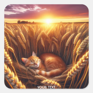 Fantasy Cute Sleeping Cat Wheat Square Sticker