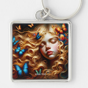 Fantasy Cute Sleeping Girl Butterflies Keychain