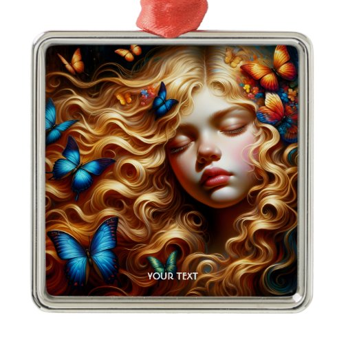 Fantasy Cute Sleeping Girl Butterflies Metal Ornament
