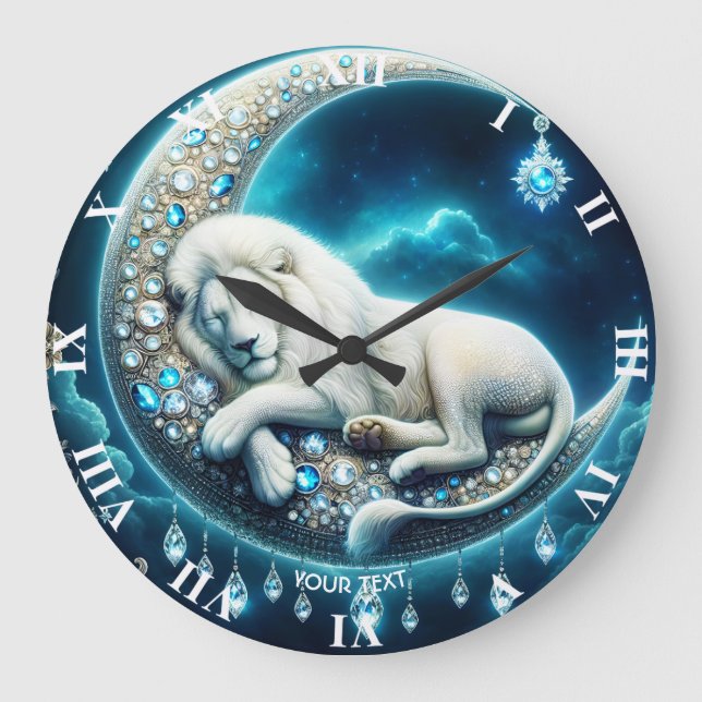 Fantasy Cute Sleeping Lion Crescent Large Clock (Front)