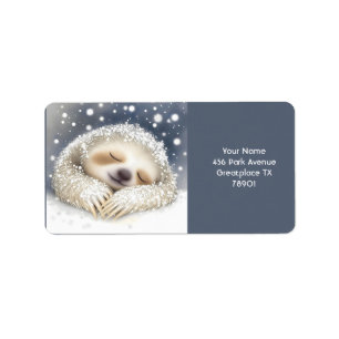 Fantasy Cute Sleeping Sloth Snow Label