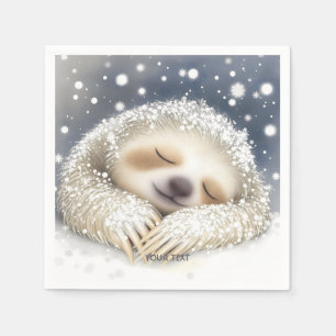 Fantasy Cute Sleeping Sloth Snow Napkins