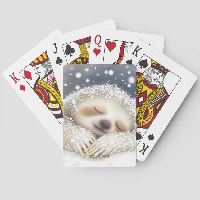 Fantasy Cute Sleeping Sloth Snow Poker Cards (Back)