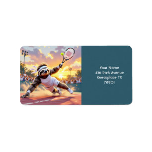 Fantasy Cute Sloth Playing Tennis Label