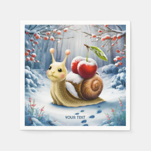 Fantasy Cute Snail Cherry Winter Napkins