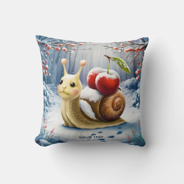 Fantasy Cute Snail Cherry Winter Throw Pillow (Front)