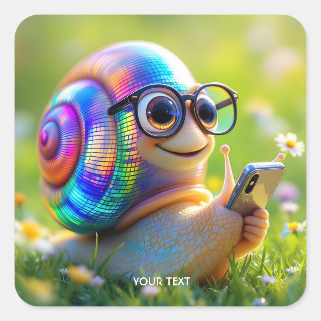 Fantasy Cute Snail Phone Flowers Square Sticker (Front)