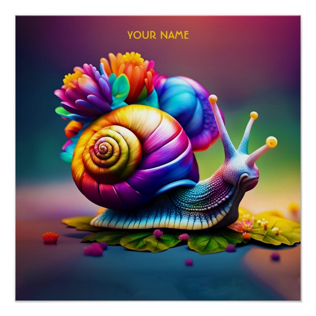Fantasy Cute Snail With Flowers Poster (Front)