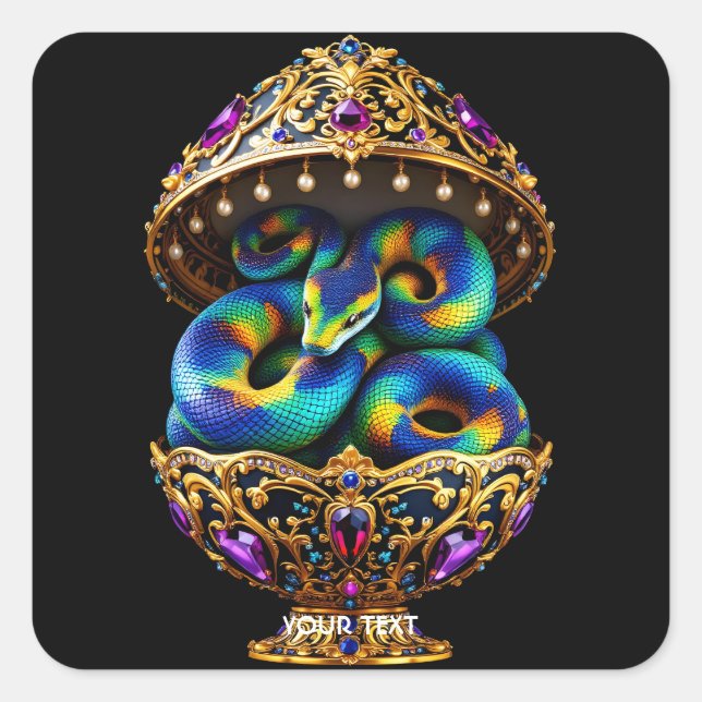 Fantasy Cute Snake Vibrant Egg Square Sticker (Front)