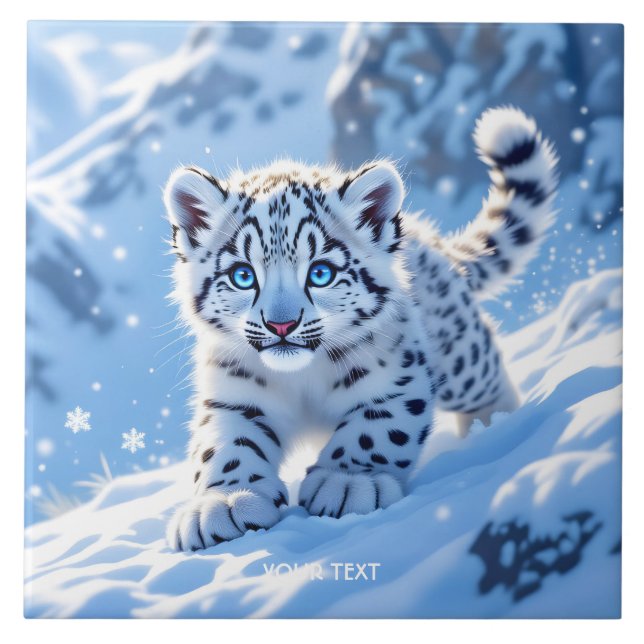 Fantasy Cute Snow Baby Leopard Ceramic Tile (Front)