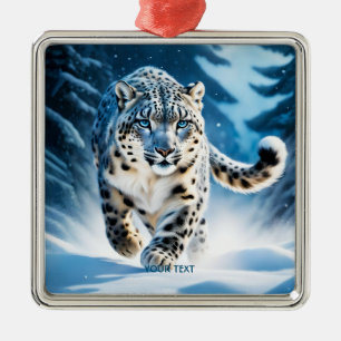 Fantasy Cute Snow Leopard Running Metal Ornament