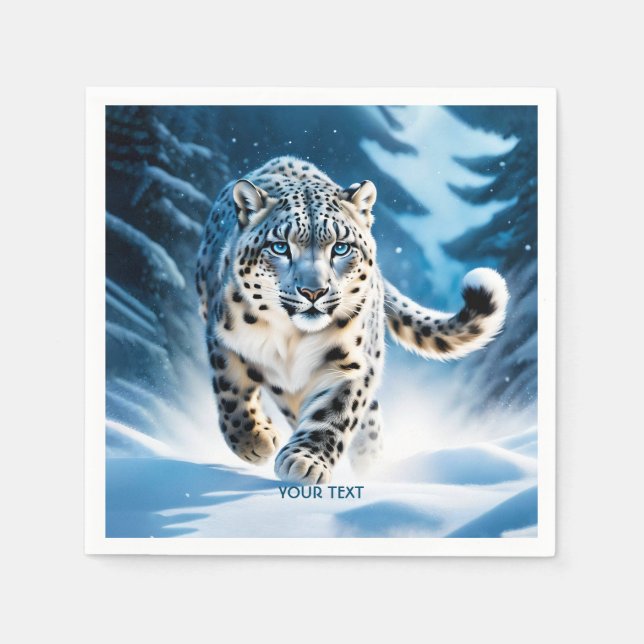 Fantasy Cute Snow Leopard Running Napkins (Front)