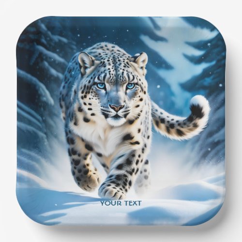 Fantasy Cute Snow Leopard Running Paper Plates