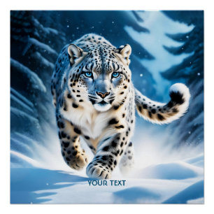 Fantasy Cute Snow Leopard Running Poster