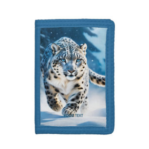 Fantasy Cute Snow Leopard Running Tri-fold Wallet