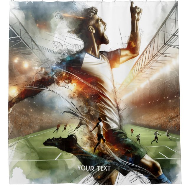 Fantasy Cute Soccer Player Stadium Shower Curtain (Front)