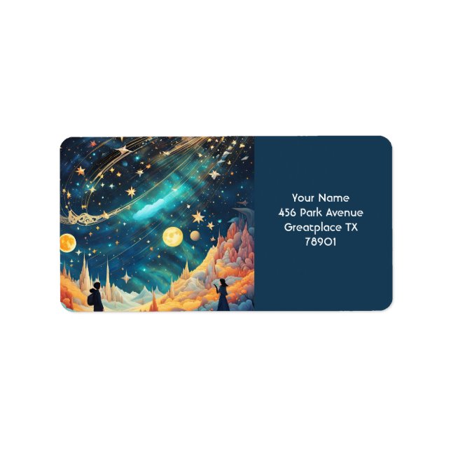 Fantasy Cute Space Moon Mountains Label (Front)