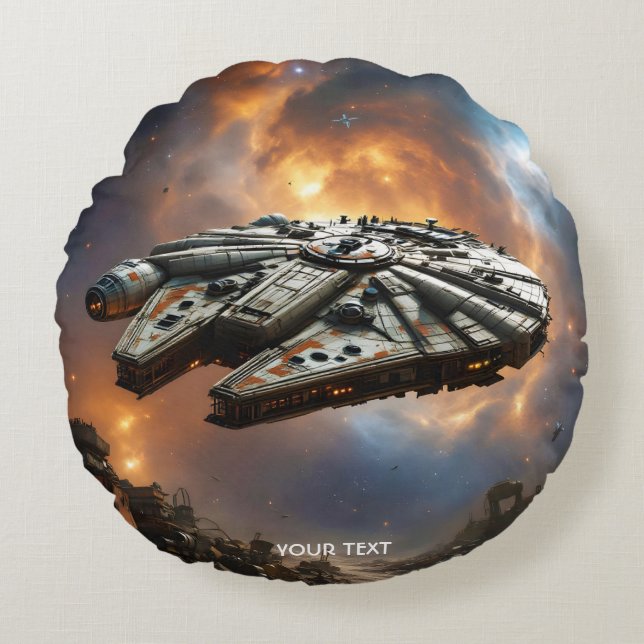 Fantasy Cute Spaceship Space Planet Round Pillow (Front)