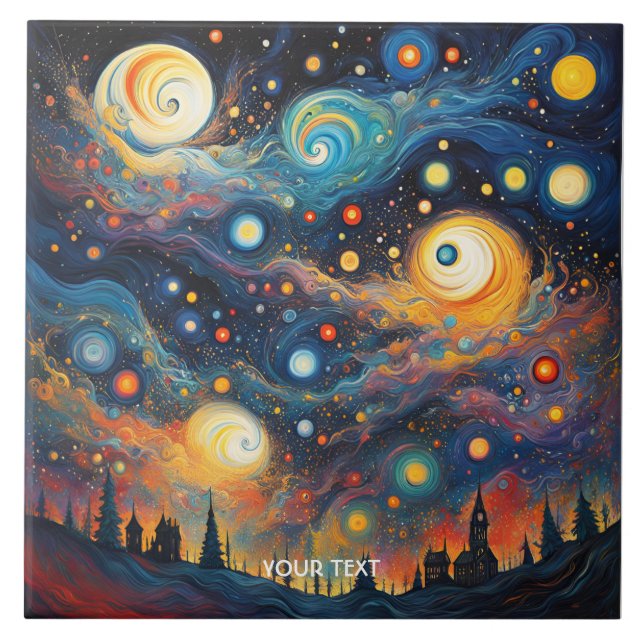 Fantasy Cute Spiral Planet Stars Ceramic Tile (Front)