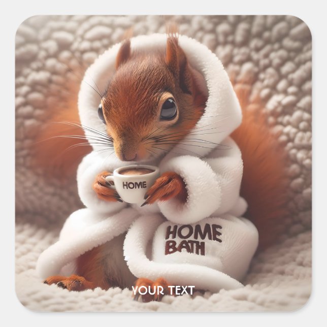 Fantasy Cute Squirrel Coffee Cup  Square Sticker (Front)