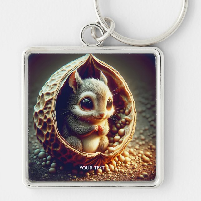 Fantasy Cute  Squirrel Inside Shell Keychain (Front)