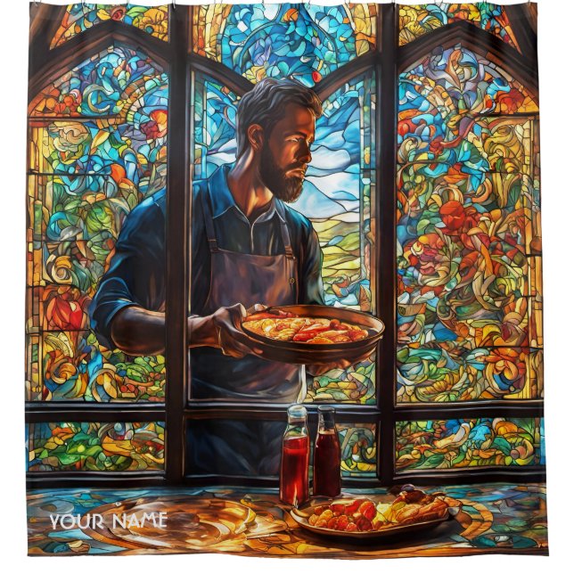 Fantasy Cute Stained Glass BBQ Shower Curtain (Front)