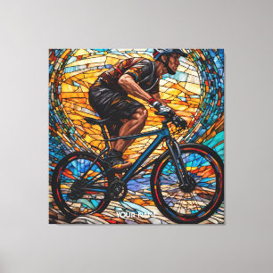 Fantasy Cute Stained Glass Bicycle Rider Canvas Print